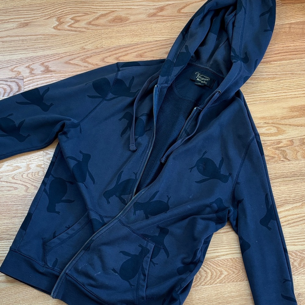 Original Penguin Navy Blue Hoodie with Embossed Design